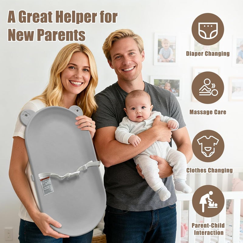 FLEUFAB Waterproof Baby Changing Pad, Lightweight and Portable Changing Table with Strap for Changing Diaper, Dresser, Changing Table, Bed, Wipeable Changing Pad, Grey - Image 5